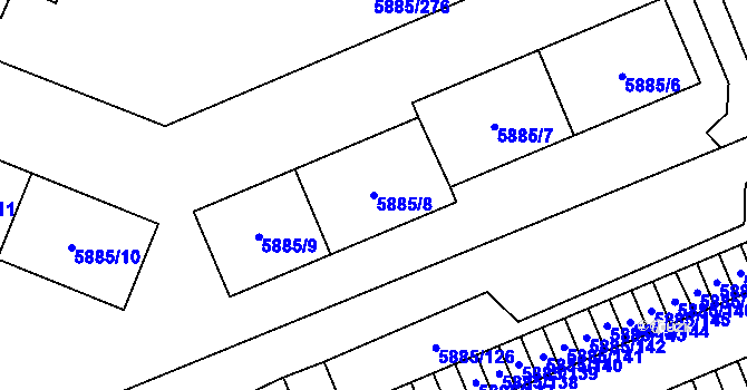 Parcela st. 5885/8 v KÚ Chomutov I, Katastrální mapa