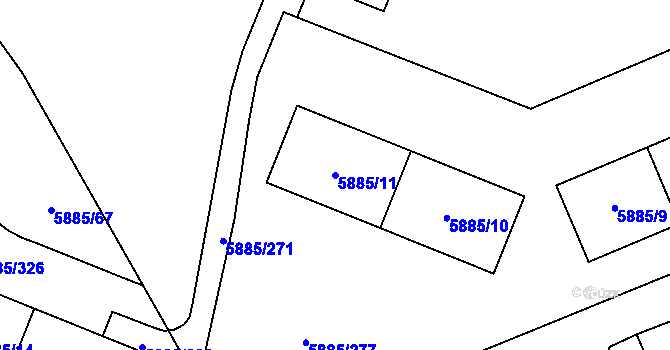 Parcela st. 5885/11 v KÚ Chomutov I, Katastrální mapa