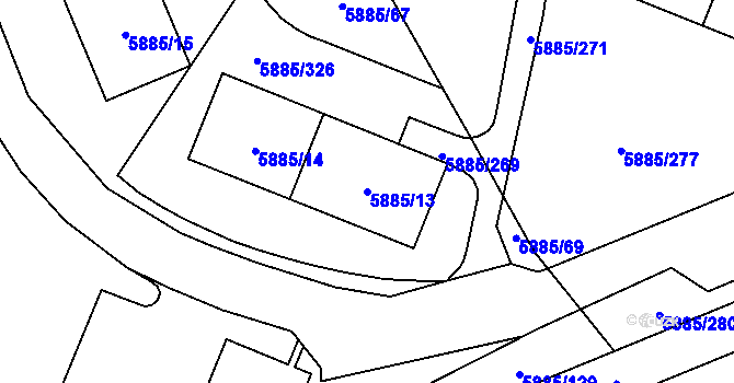 Parcela st. 5885/13 v KÚ Chomutov I, Katastrální mapa