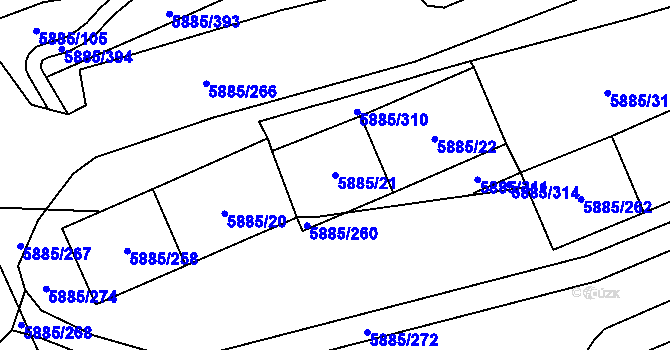 Parcela st. 5885/21 v KÚ Chomutov I, Katastrální mapa