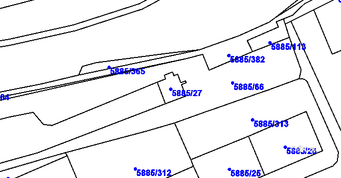 Parcela st. 5885/27 v KÚ Chomutov I, Katastrální mapa