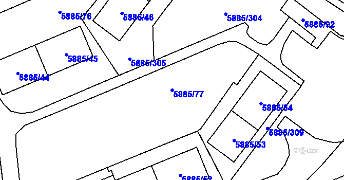 Parcela st. 5885/77 v KÚ Chomutov I, Katastrální mapa