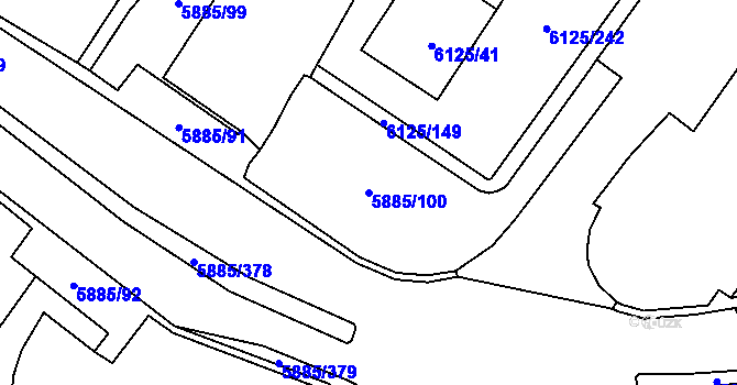 Parcela st. 5885/100 v KÚ Chomutov I, Katastrální mapa