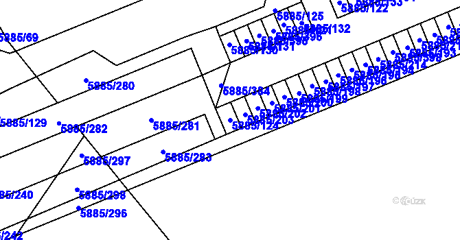 Parcela st. 5885/124 v KÚ Chomutov I, Katastrální mapa