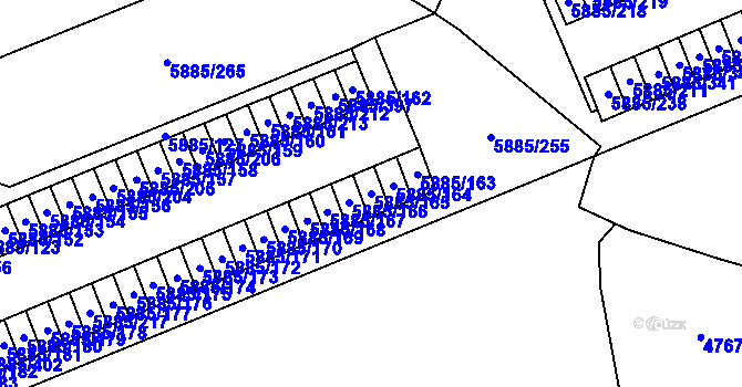 Parcela st. 5885/165 v KÚ Chomutov I, Katastrální mapa