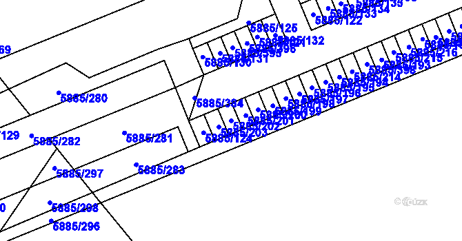 Parcela st. 5885/202 v KÚ Chomutov I, Katastrální mapa