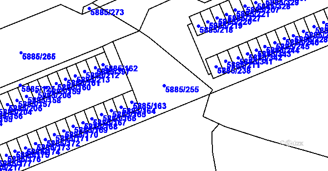 Parcela st. 5885/255 v KÚ Chomutov I, Katastrální mapa