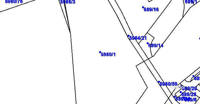 Parcela st. 5980/1 v KÚ Chomutov I, Katastrální mapa
