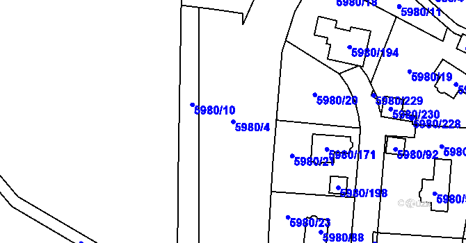 Parcela st. 5980/4 v KÚ Chomutov I, Katastrální mapa