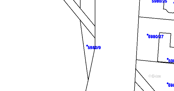 Parcela st. 5980/9 v KÚ Chomutov I, Katastrální mapa