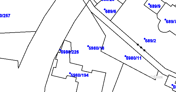 Parcela st. 5980/18 v KÚ Chomutov I, Katastrální mapa