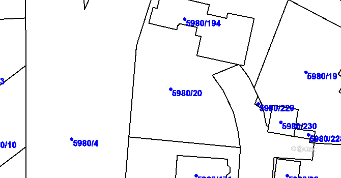 Parcela st. 5980/20 v KÚ Chomutov I, Katastrální mapa