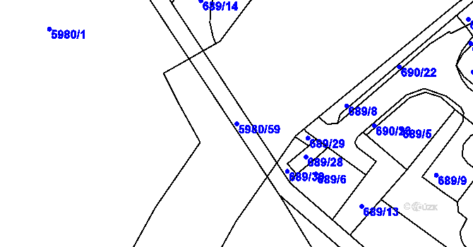 Parcela st. 5980/59 v KÚ Chomutov I, Katastrální mapa