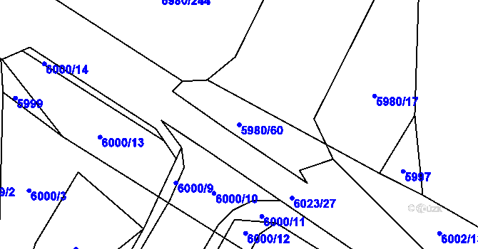 Parcela st. 5980/60 v KÚ Chomutov I, Katastrální mapa