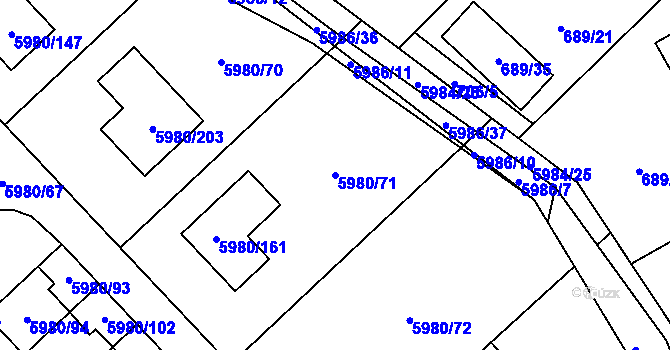 Parcela st. 5980/71 v KÚ Chomutov I, Katastrální mapa