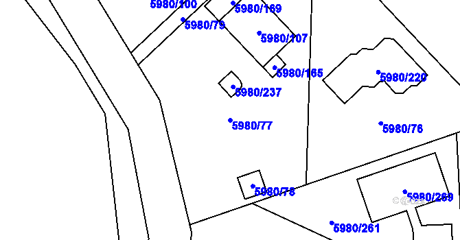Parcela st. 5980/77 v KÚ Chomutov I, Katastrální mapa