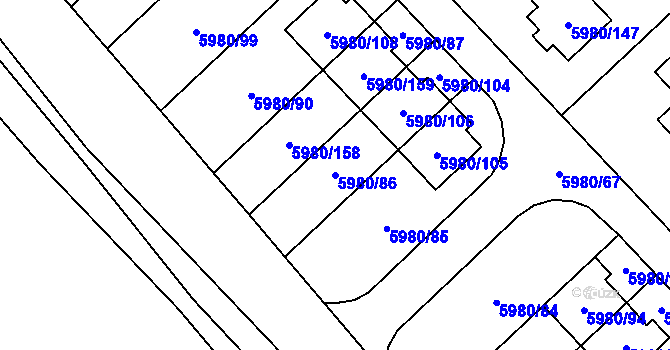 Parcela st. 5980/86 v KÚ Chomutov I, Katastrální mapa