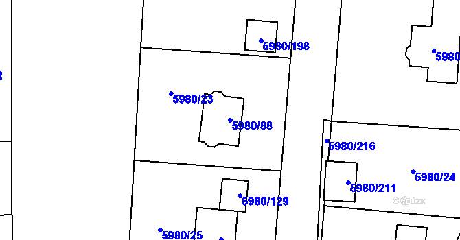Parcela st. 5980/88 v KÚ Chomutov I, Katastrální mapa
