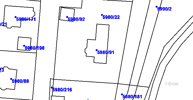 Parcela st. 5980/91 v KÚ Chomutov I, Katastrální mapa