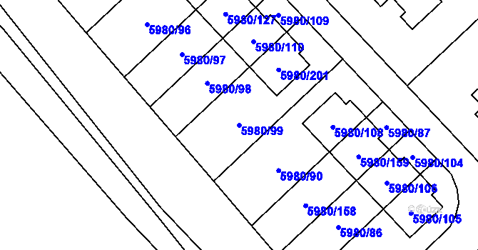 Parcela st. 5980/99 v KÚ Chomutov I, Katastrální mapa