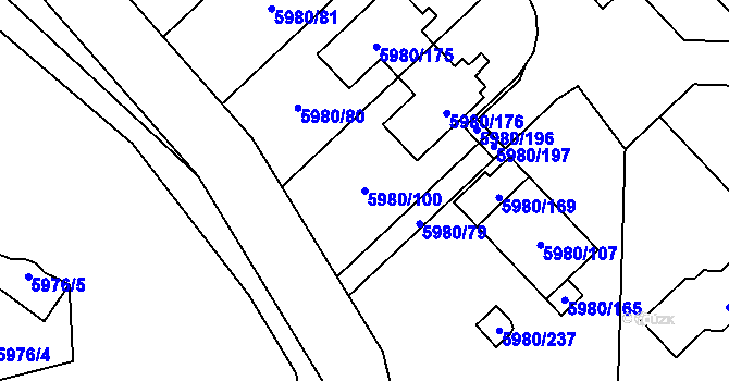 Parcela st. 5980/100 v KÚ Chomutov I, Katastrální mapa