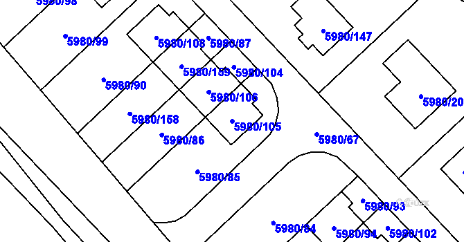 Parcela st. 5980/105 v KÚ Chomutov I, Katastrální mapa