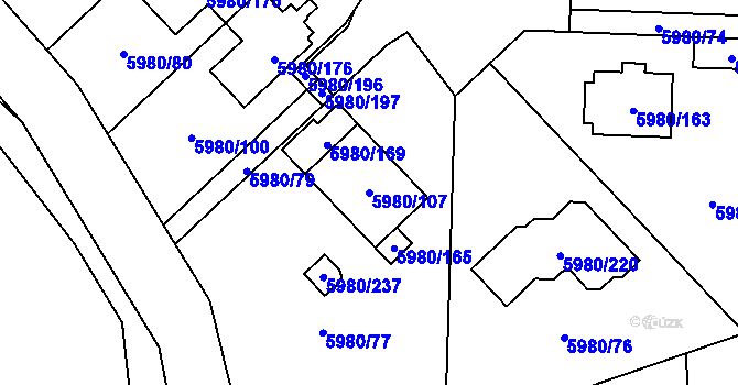 Parcela st. 5980/107 v KÚ Chomutov I, Katastrální mapa