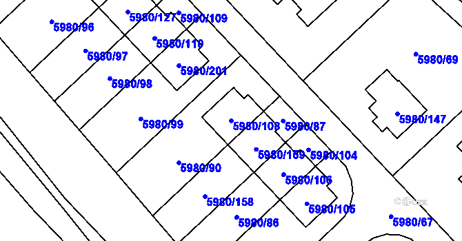 Parcela st. 5980/108 v KÚ Chomutov I, Katastrální mapa