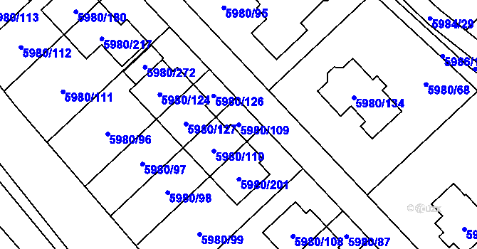 Parcela st. 5980/109 v KÚ Chomutov I, Katastrální mapa