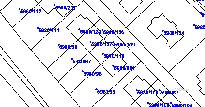 Parcela st. 5980/110 v KÚ Chomutov I, Katastrální mapa