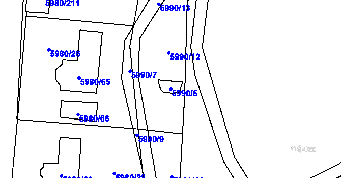 Parcela st. 5990/5 v KÚ Chomutov I, Katastrální mapa