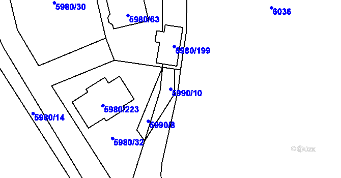 Parcela st. 5990/10 v KÚ Chomutov I, Katastrální mapa