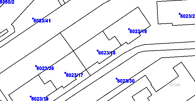 Parcela st. 6023/18 v KÚ Chomutov I, Katastrální mapa
