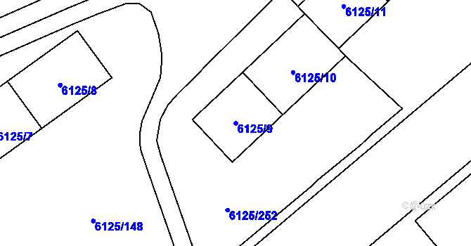 Parcela st. 6125/9 v KÚ Chomutov I, Katastrální mapa