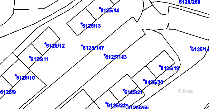Parcela st. 6125/143 v KÚ Chomutov I, Katastrální mapa