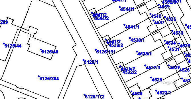 Parcela st. 6125/191 v KÚ Chomutov I, Katastrální mapa