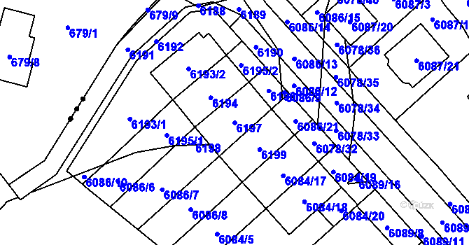 Parcela st. 6197 v KÚ Chomutov I, Katastrální mapa