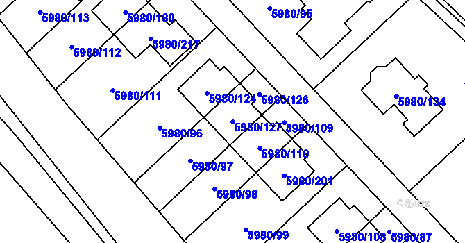 Parcela st. 5980/127 v KÚ Chomutov I, Katastrální mapa