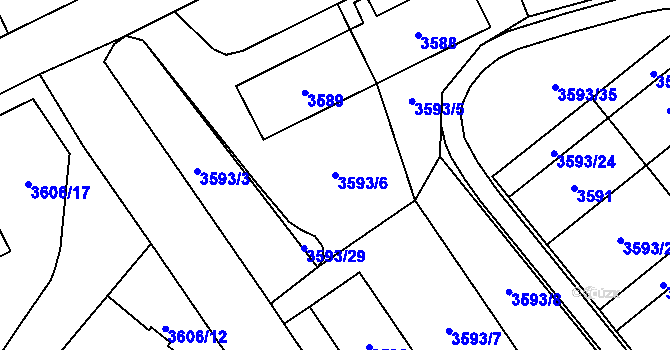 Parcela st. 3593/6 v KÚ Chomutov I, Katastrální mapa