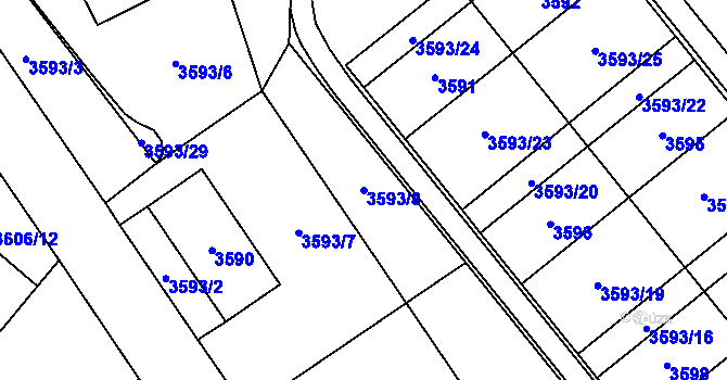 Parcela st. 3593/8 v KÚ Chomutov I, Katastrální mapa