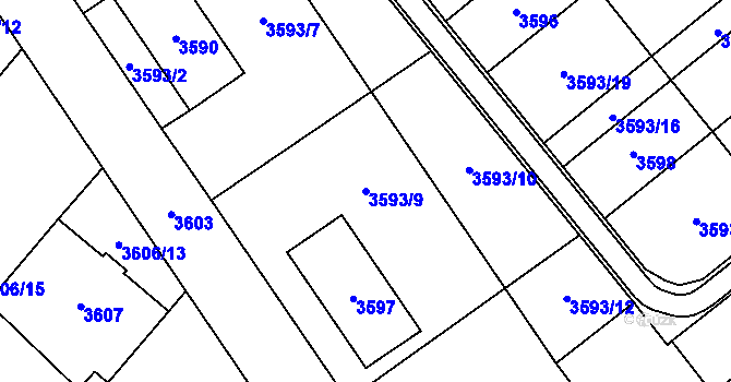 Parcela st. 3593/9 v KÚ Chomutov I, Katastrální mapa