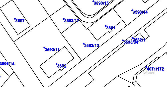 Parcela st. 3593/13 v KÚ Chomutov I, Katastrální mapa