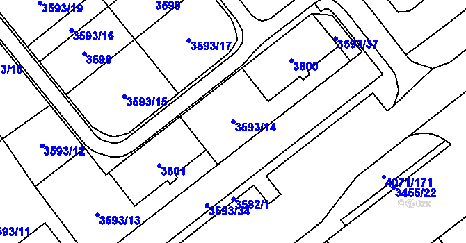 Parcela st. 3593/14 v KÚ Chomutov I, Katastrální mapa