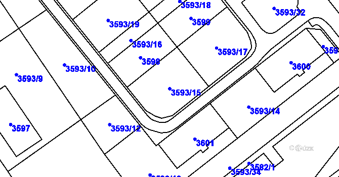 Parcela st. 3593/15 v KÚ Chomutov I, Katastrální mapa