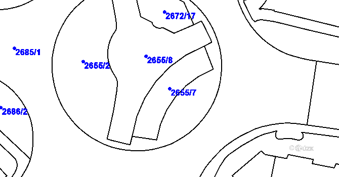 Parcela st. 2655/7 v KÚ Chomutov I, Katastrální mapa