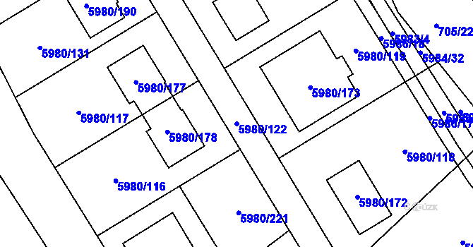 Parcela st. 5980/122 v KÚ Chomutov I, Katastrální mapa