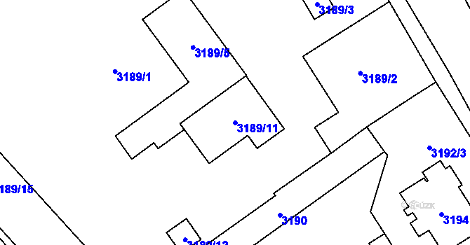 Parcela st. 3189/11 v KÚ Chomutov I, Katastrální mapa