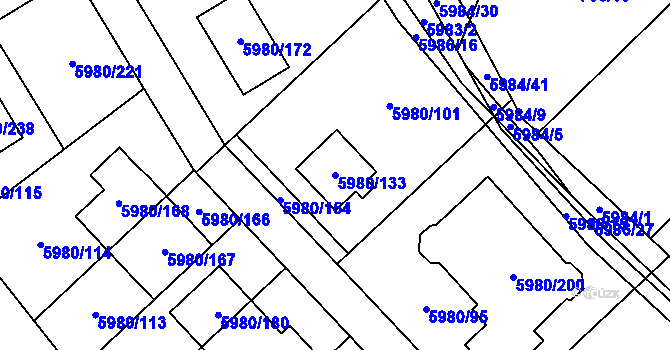 Parcela st. 5980/133 v KÚ Chomutov I, Katastrální mapa