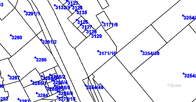 Parcela st. 3171/16 v KÚ Chomutov I, Katastrální mapa