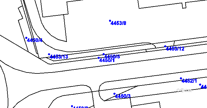 Parcela st. 4450/5 v KÚ Chomutov I, Katastrální mapa